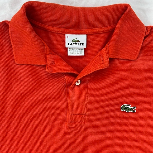 Lacoste Other - LACOSTE Mens Solid Pique Polo Golf Shirt Short Sleeves Pique Collared Orange L